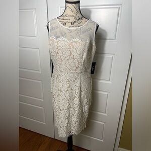 Lulu’s Lace Mesh Illusion Neckline White and Nude Dress